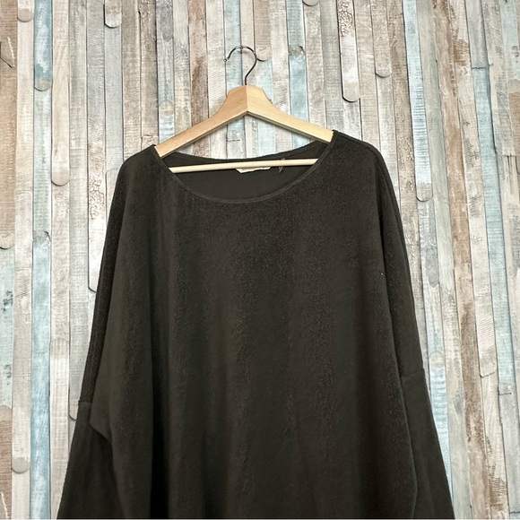 Soft Surroundings 2X Olive Green Brushed Fleece Knit Asymmetric Hem Top Shirt - Picture 3 of 7